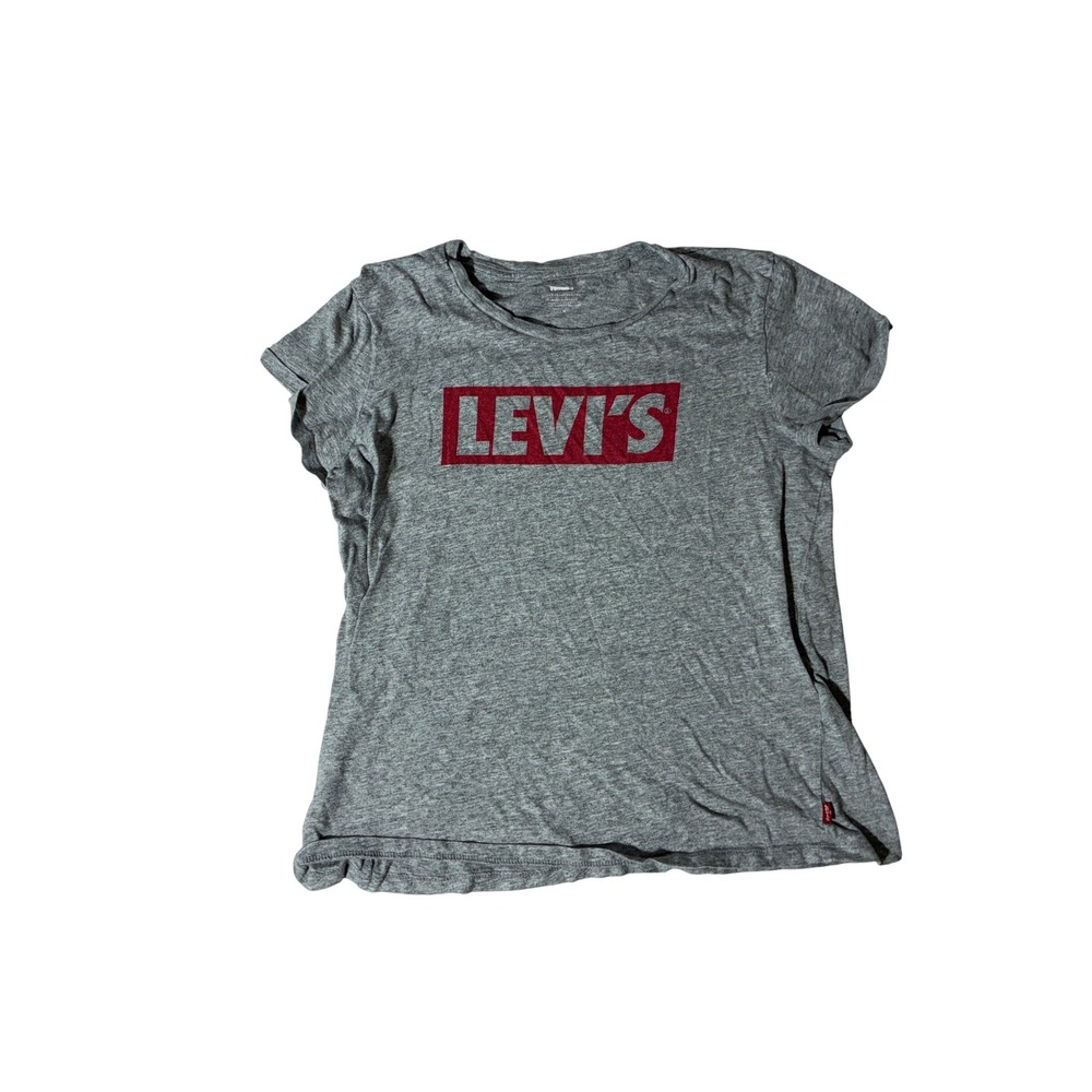 Levis Womens Graphic Logo T-Shirt Heather Gray Red Batwing‎ Box Logo Size M